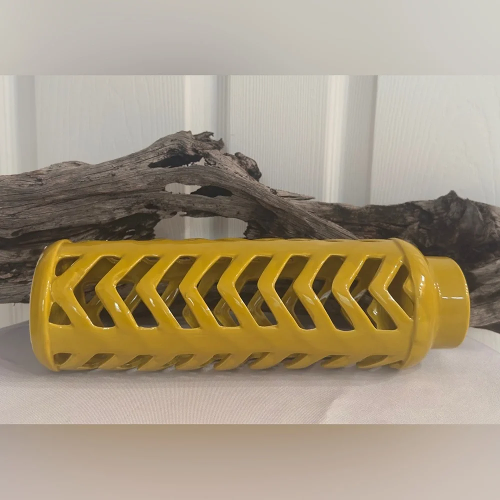 MAINSTAY ~ Mustard Yellow Ceramic Cut-Off Flower/Kitchen Utensil/Decorative Vase